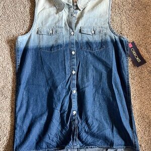 NWT Cherokee Ombre Denim Button-Front Sleeveless Shirt Girls XL